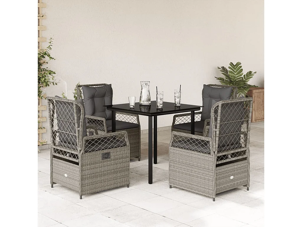 Garden Furniture -  Ensemble à manger de jardin et coussins 5 pcs gris clair rotin