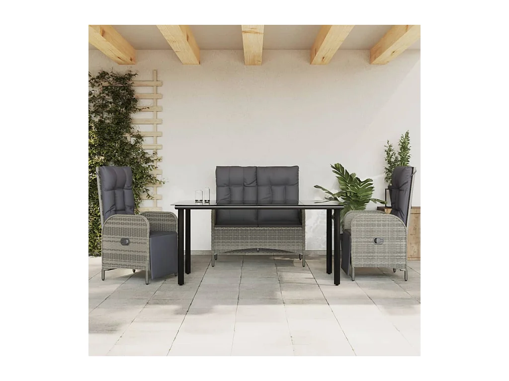 Atlin  Ensemble à manger jardin 4pcs et coussins Gris Résine tressée