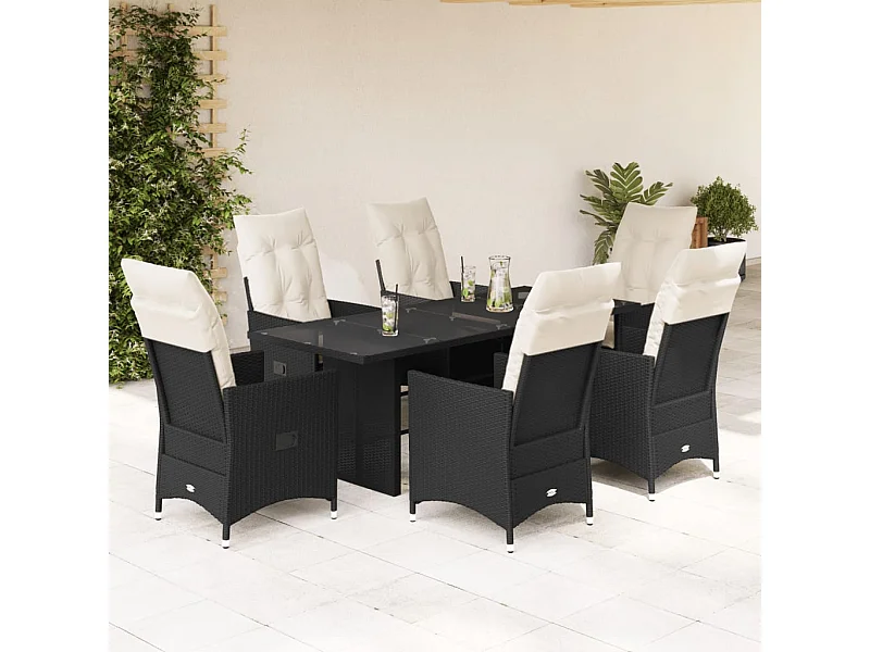 Garden Furniture -  Ensemble à manger de jardin coussins 7 pcs noir résine tressée