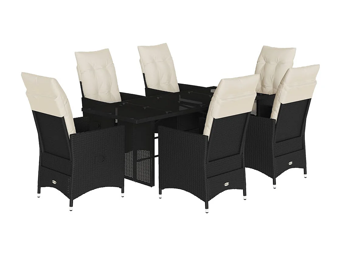Garden Furniture -  Ensemble à manger de jardin coussins 7 pcs noir résine tressée