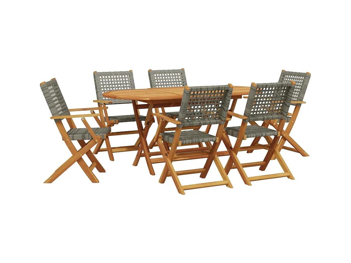 Jacques-Paul-Francis  7-delige Tuinset poly rattan en massief hout grijs