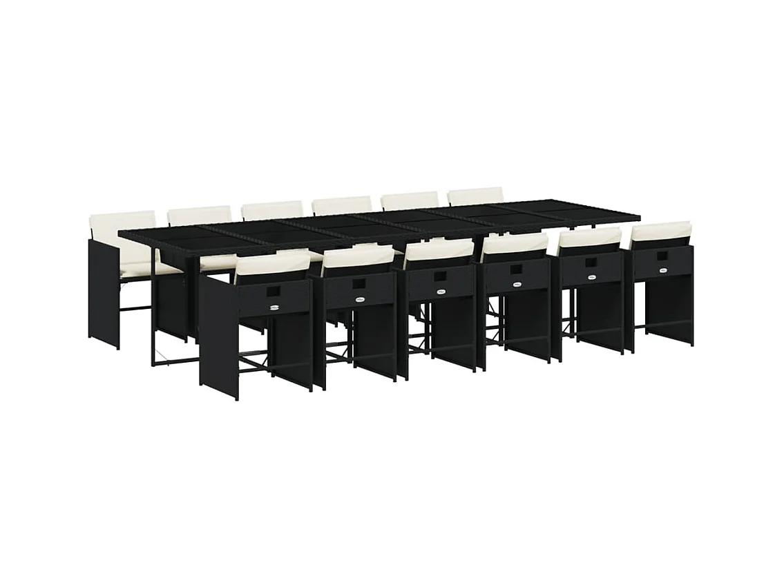 Heeswijk-Dinther  Ensemble à manger de jardin 13 pcs coussins noir résine tressée