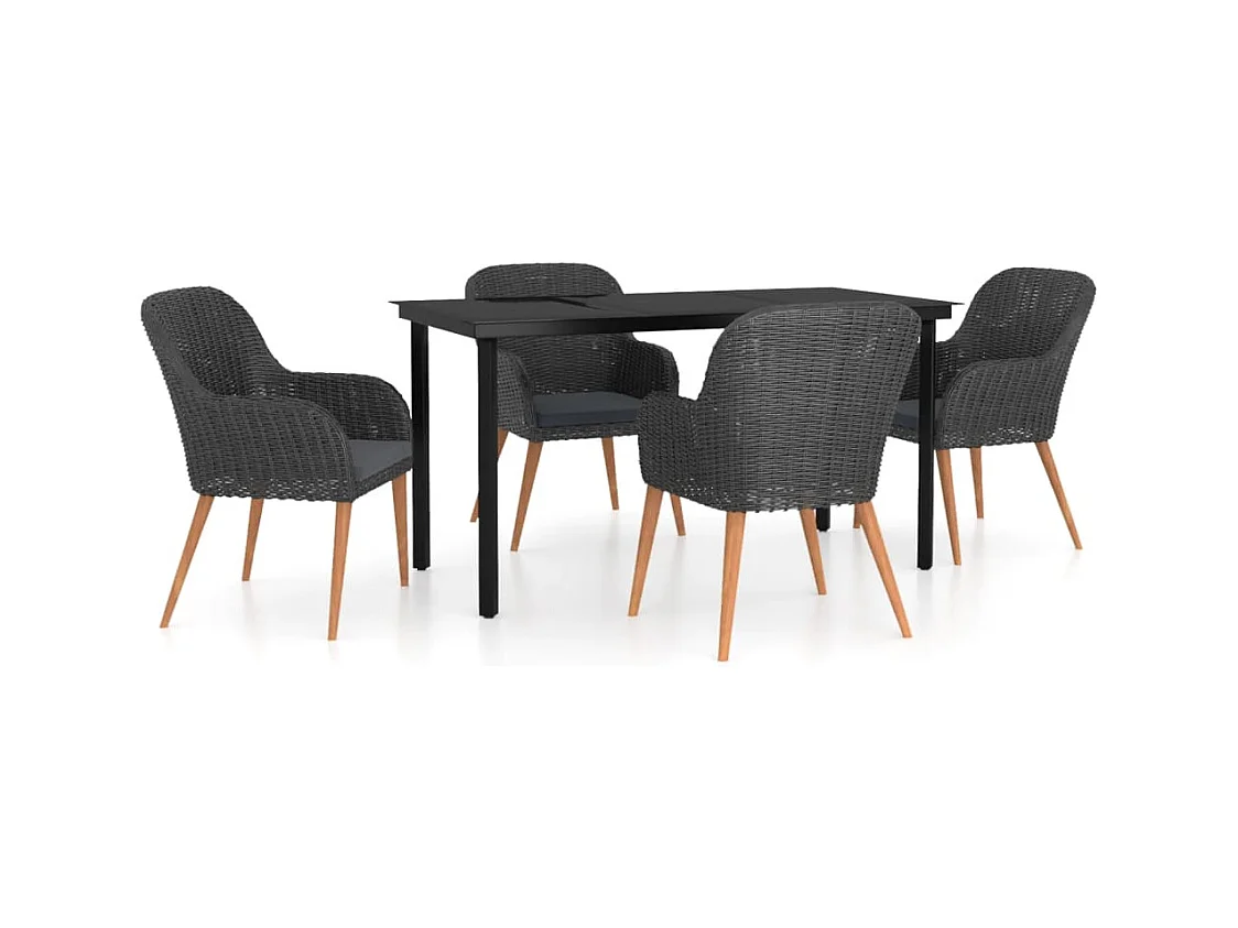 Zevrik  Juego de comedor de jardín 5 piezas con cojines negro