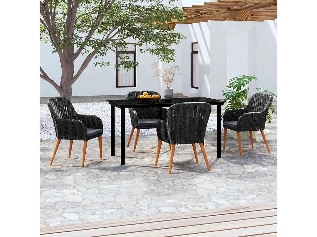 Zevrik  Ensemble à manger de jardin avec coussins 5 pcs Noir