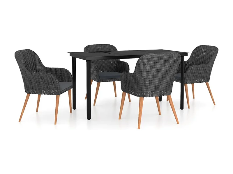 Zevrik  Juego de comedor de jardín 5 piezas con cojines negro