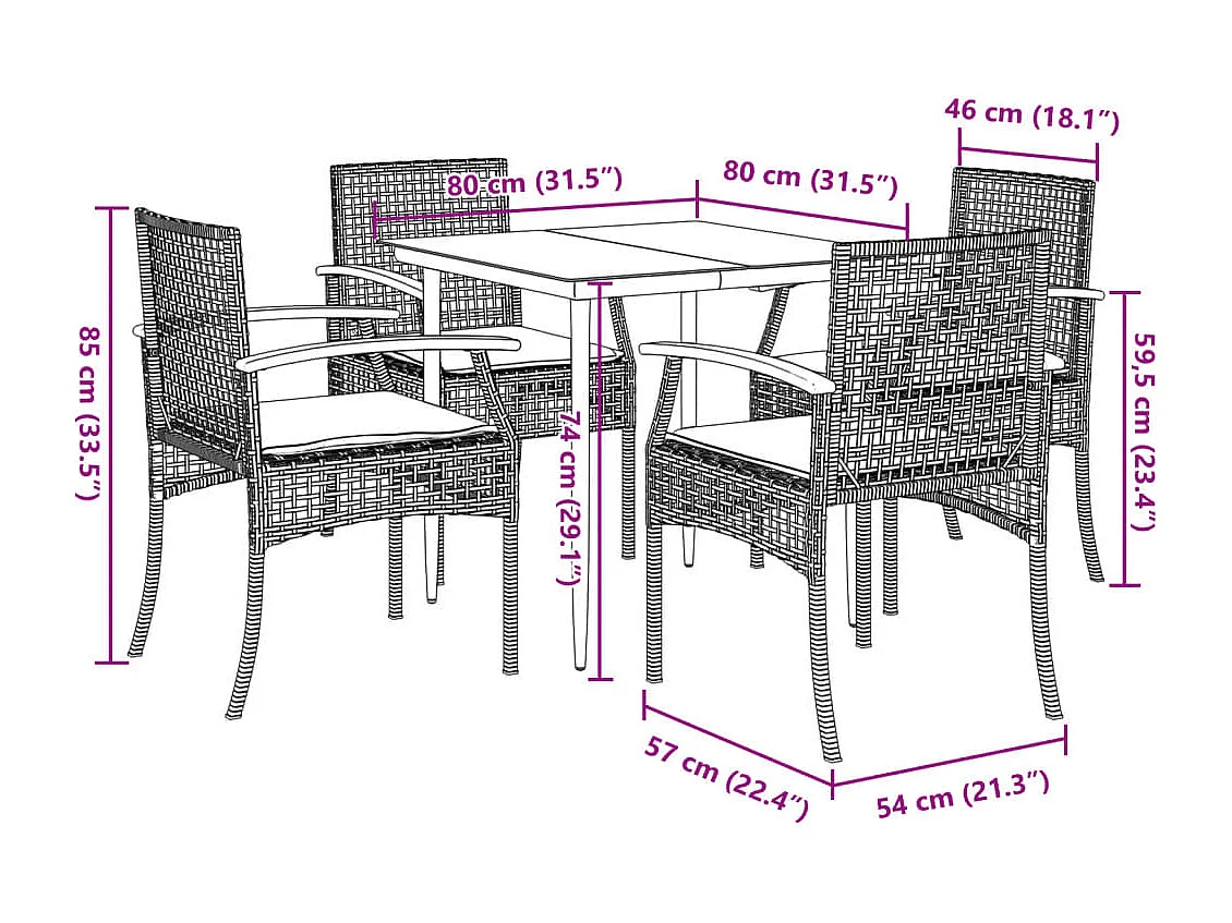 Teis  5-delige Tuinset met kussens poly rattan zwart