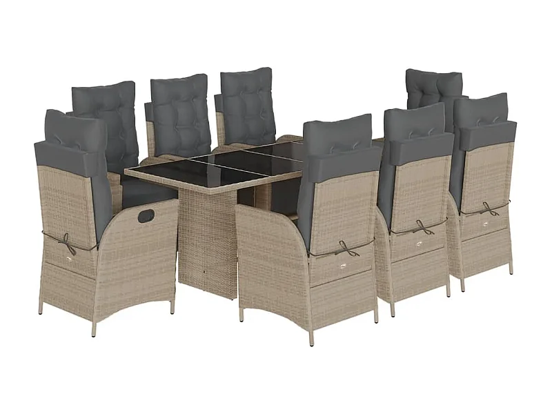 Anselm  Ensemble à manger de jardin et coussins 9 pcs gris clair rotin