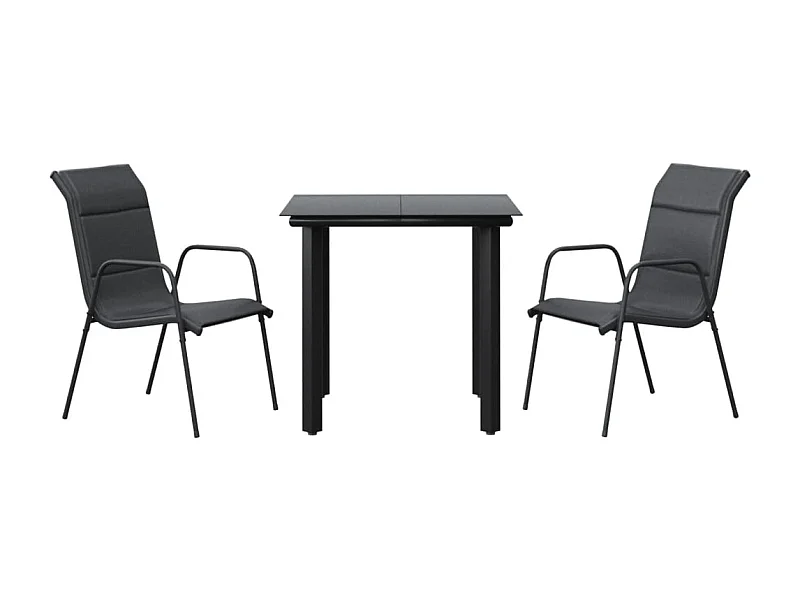 Skorja  Ensemble à manger de jardin 3 pcs noir textilène et acier