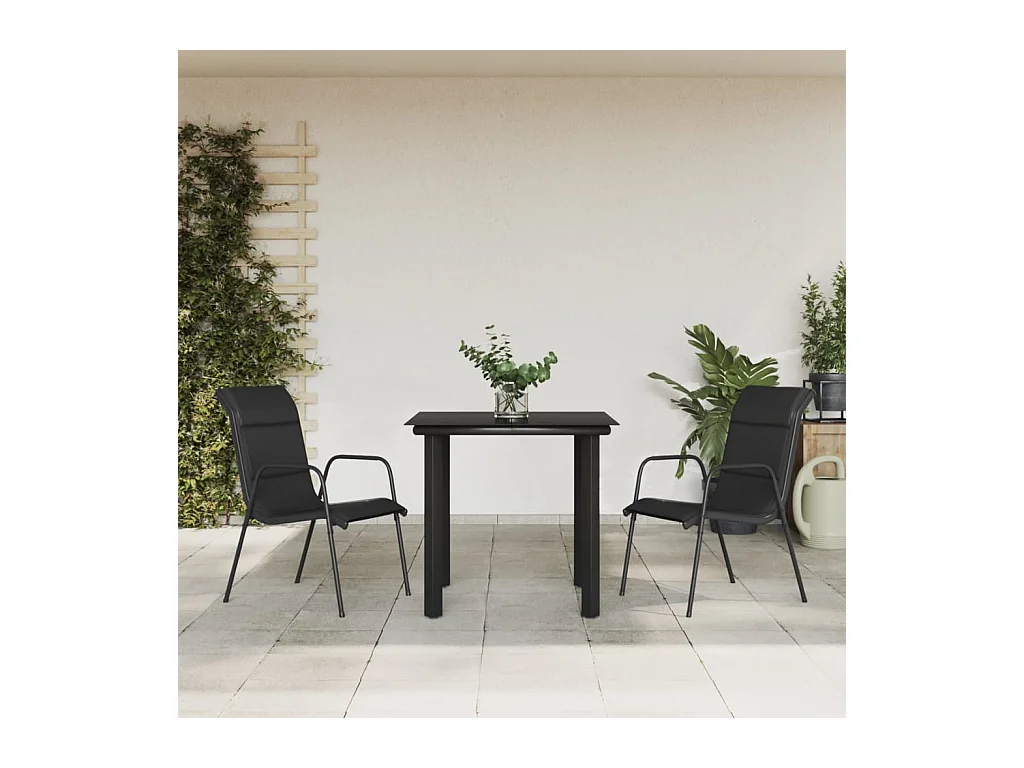 Skorja  Ensemble à manger de jardin 3 pcs noir textilène et acier