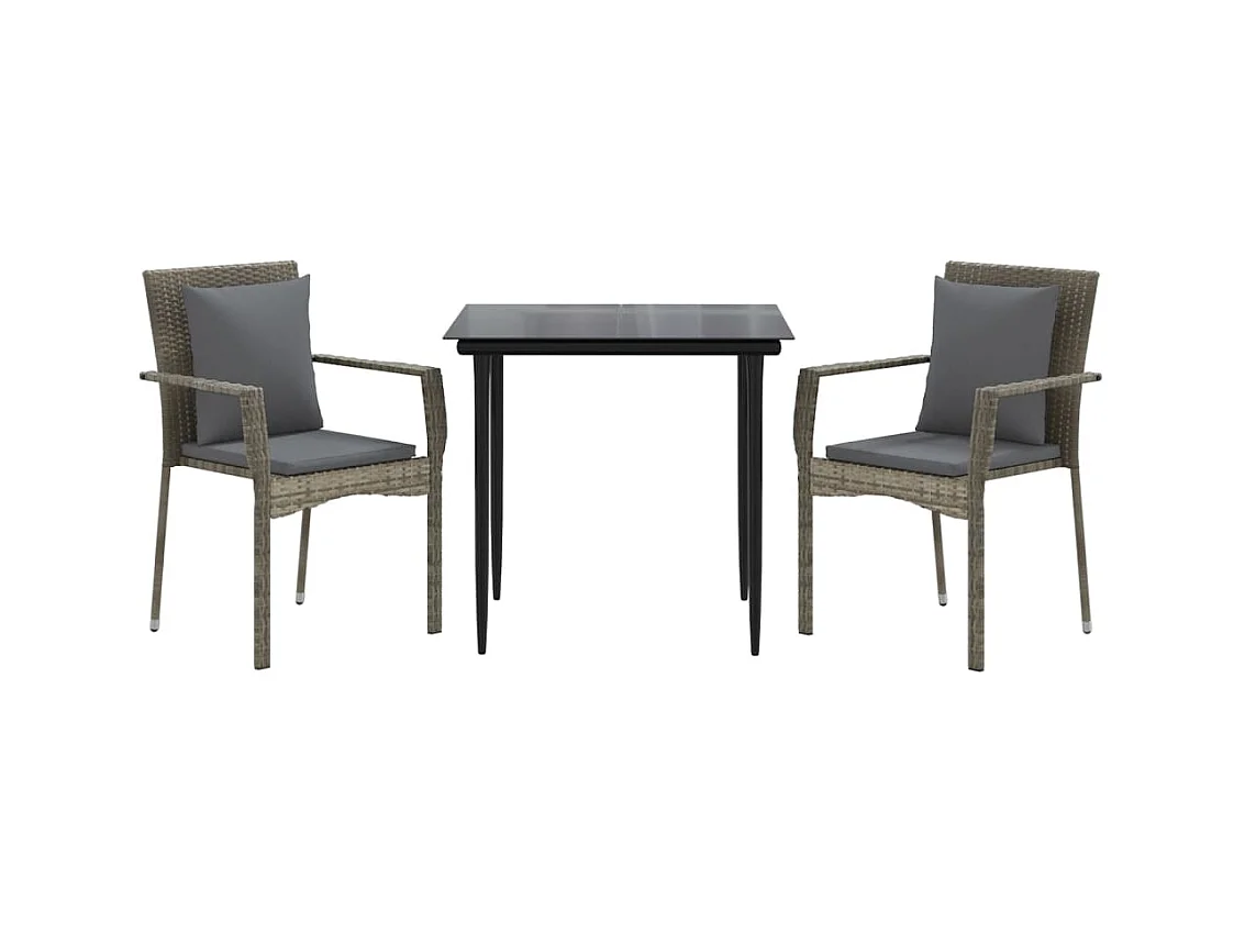 Chelan  Ensemble à manger jardin 3pcs avec coussins noir et gris