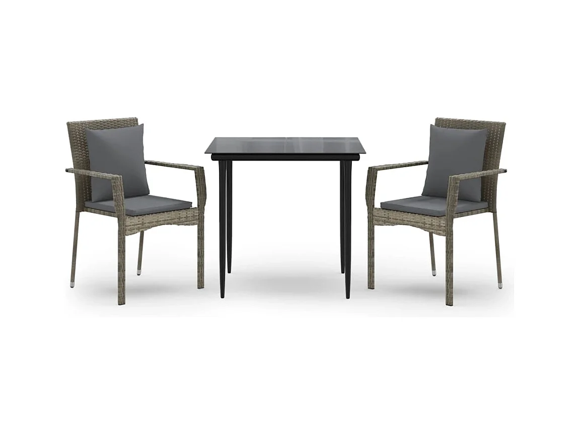 Chelan  Set comedor jardín 3 pzas y cojines ratán sintético negro gris