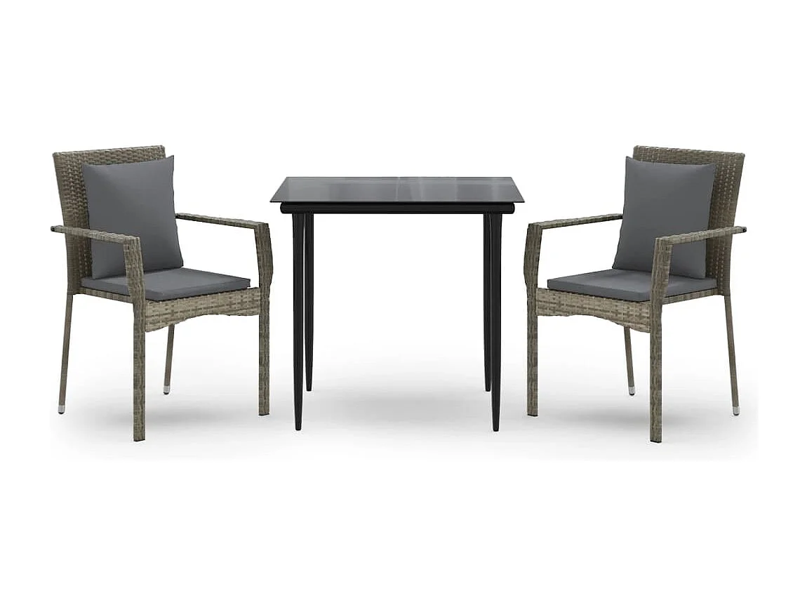 Chelan  3-delige Tuinset met kussens poly rattan zwart en grijs