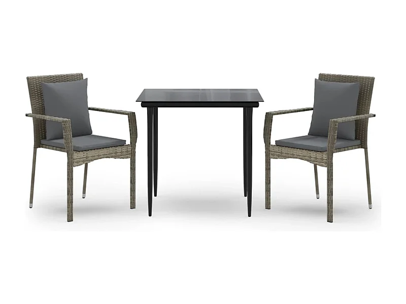 Chelan  3-delige Tuinset met kussens poly rattan zwart en grijs