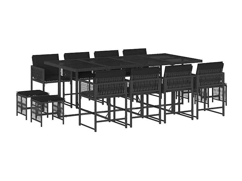 Xeli  Set comedor de jardín con cojines 13 pzas ratán sintético negro