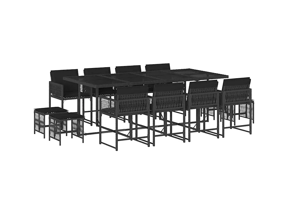 Xeli  Set comedor de jardín con cojines 13 pzas ratán sintético negro