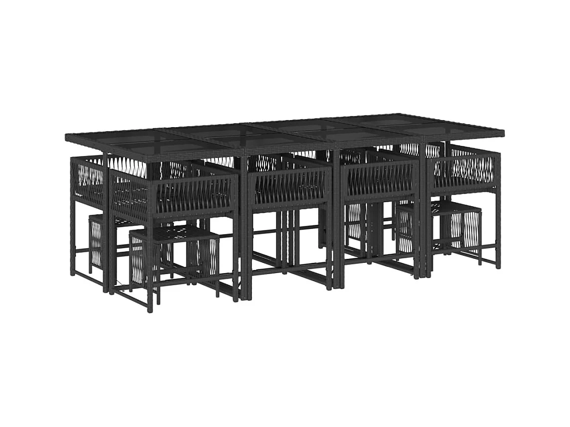 Xeli  Set comedor de jardín con cojines 13 pzas ratán sintético negro