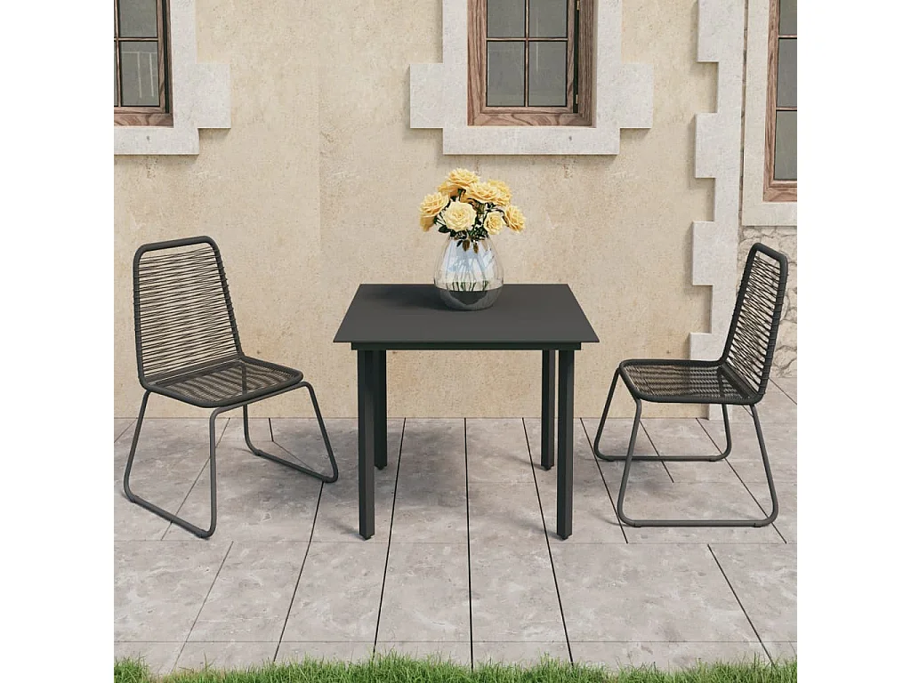 Fyrdar  Set de comedor de jardín de 3 piezas PVC ratán negro