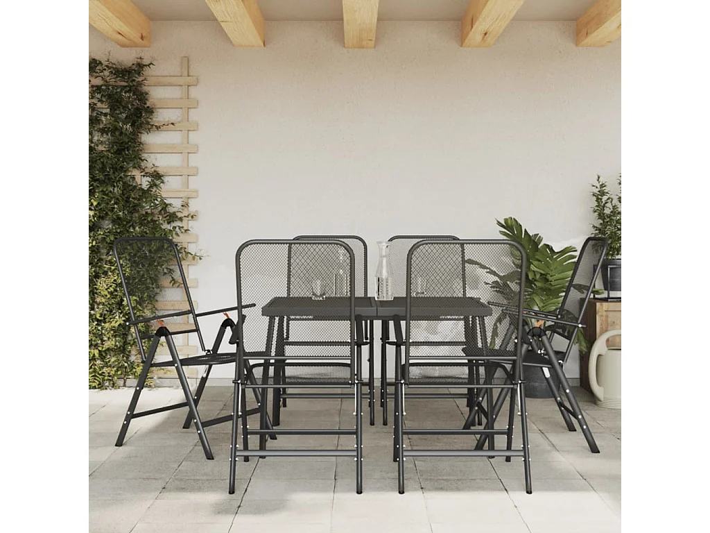 Jenneke  Ensemble à manger de jardin 7 pcs anthracite métal maille