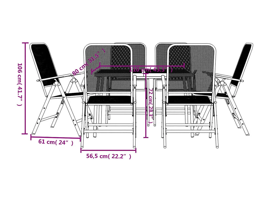 Jenneke  Ensemble à manger de jardin 7 pcs anthracite métal maille