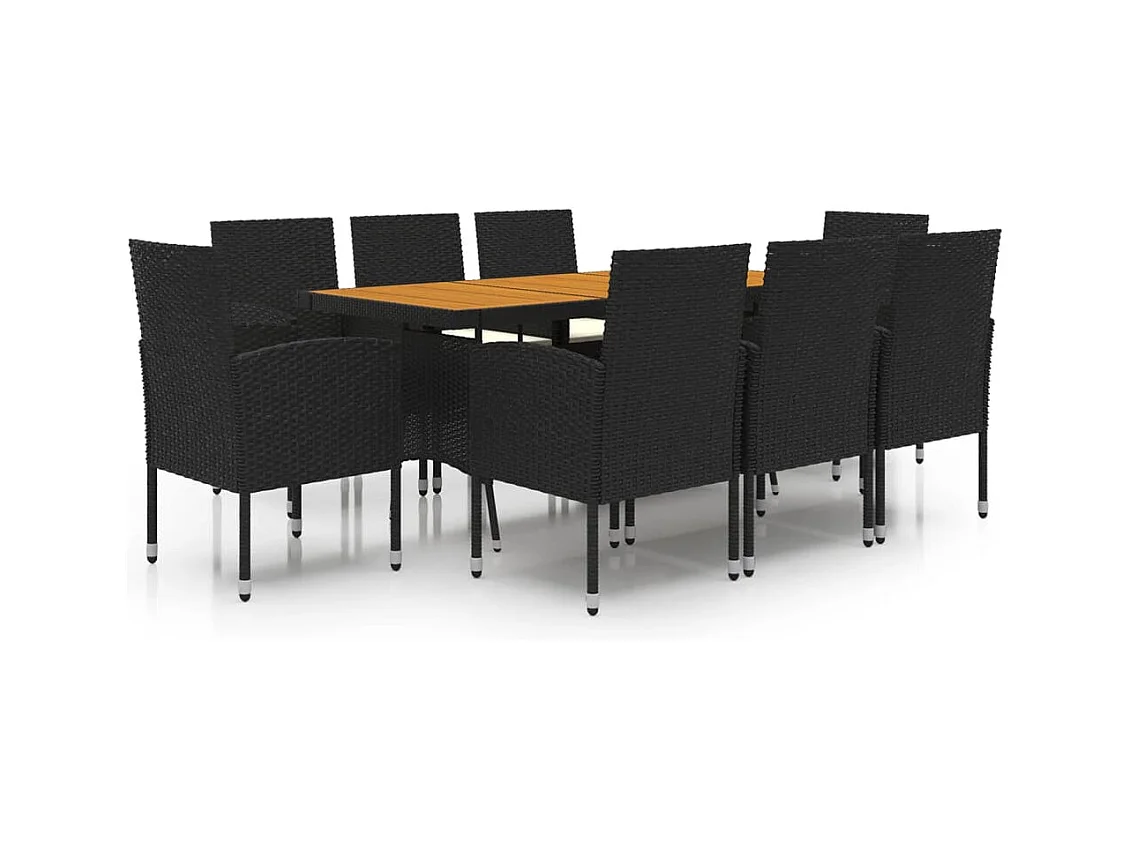 Georgetown idaXL Juego de comedor de jardín 9 piezas ratán sintético negro