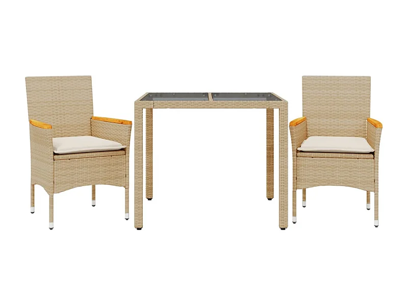 Bakersfield  3-delige Tuinset met kussens poly rattan en glas beige