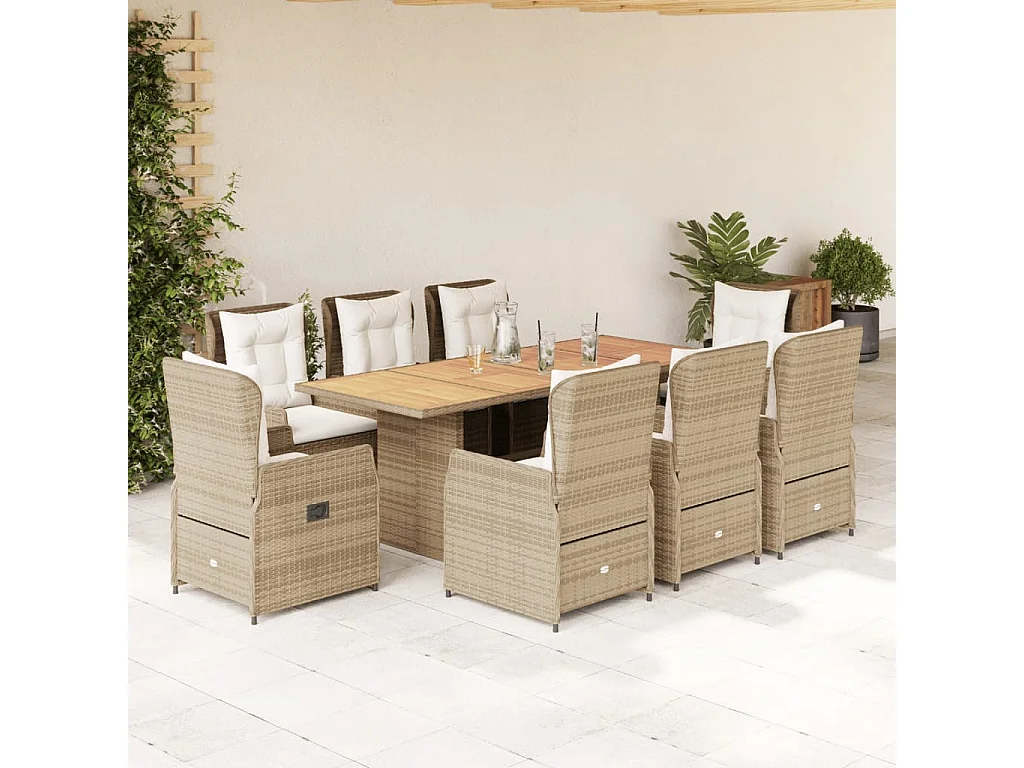 Zion  9-delige Tuinset met kussens poly rattan beige