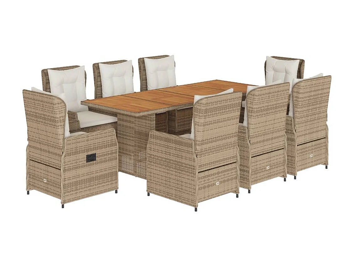 Zion  9-delige Tuinset met kussens poly rattan beige