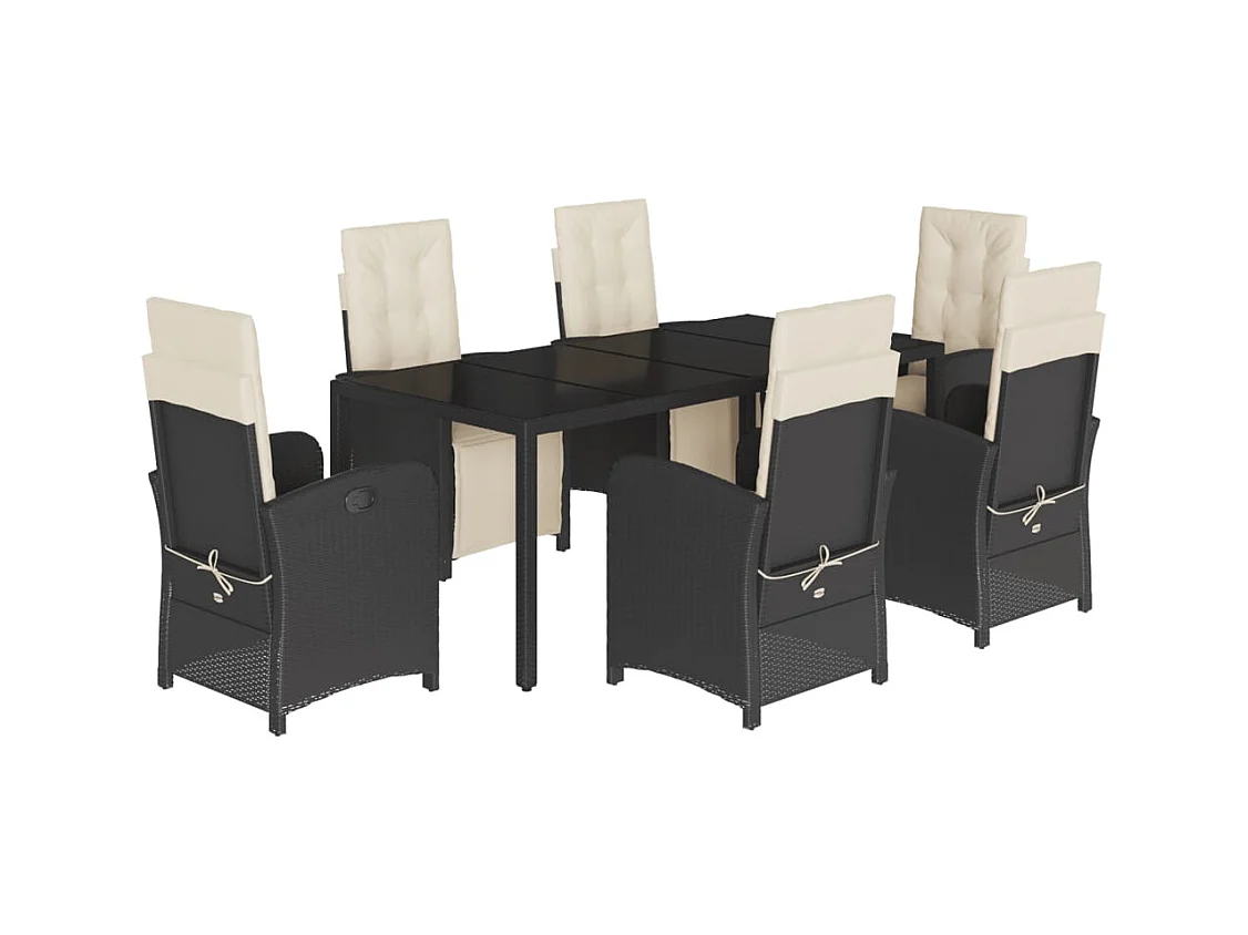 Hillside  Ensemble à manger de jardin coussins 7pcs Noir Résine tressée