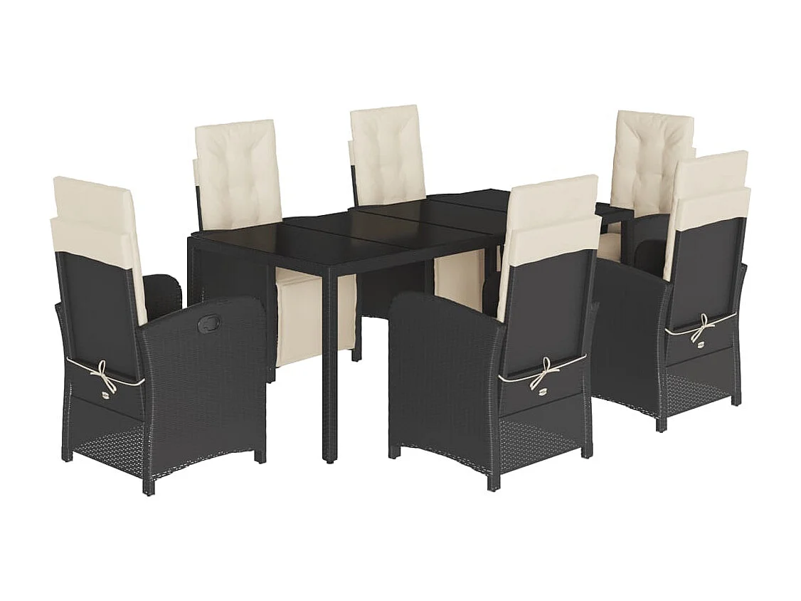 Hillside  Ensemble à manger de jardin coussins 7pcs Noir Résine tressée