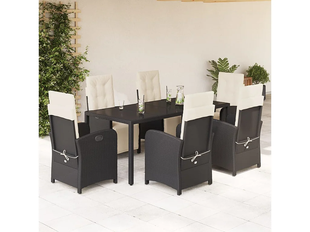 Hillside  Ensemble à manger de jardin coussins 7pcs Noir Résine tressée