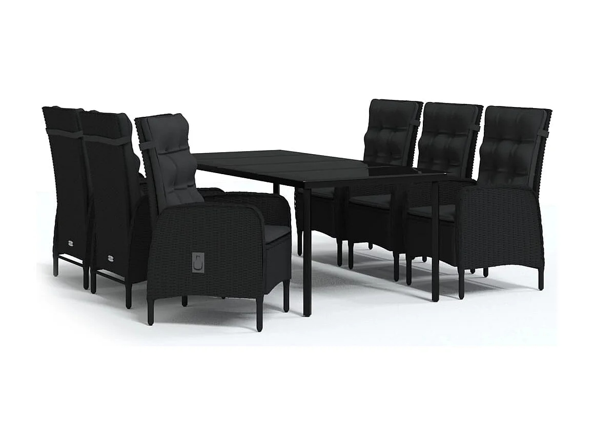 Eliseo  Ensemble à manger de jardin avec coussins 7 pcs Noir