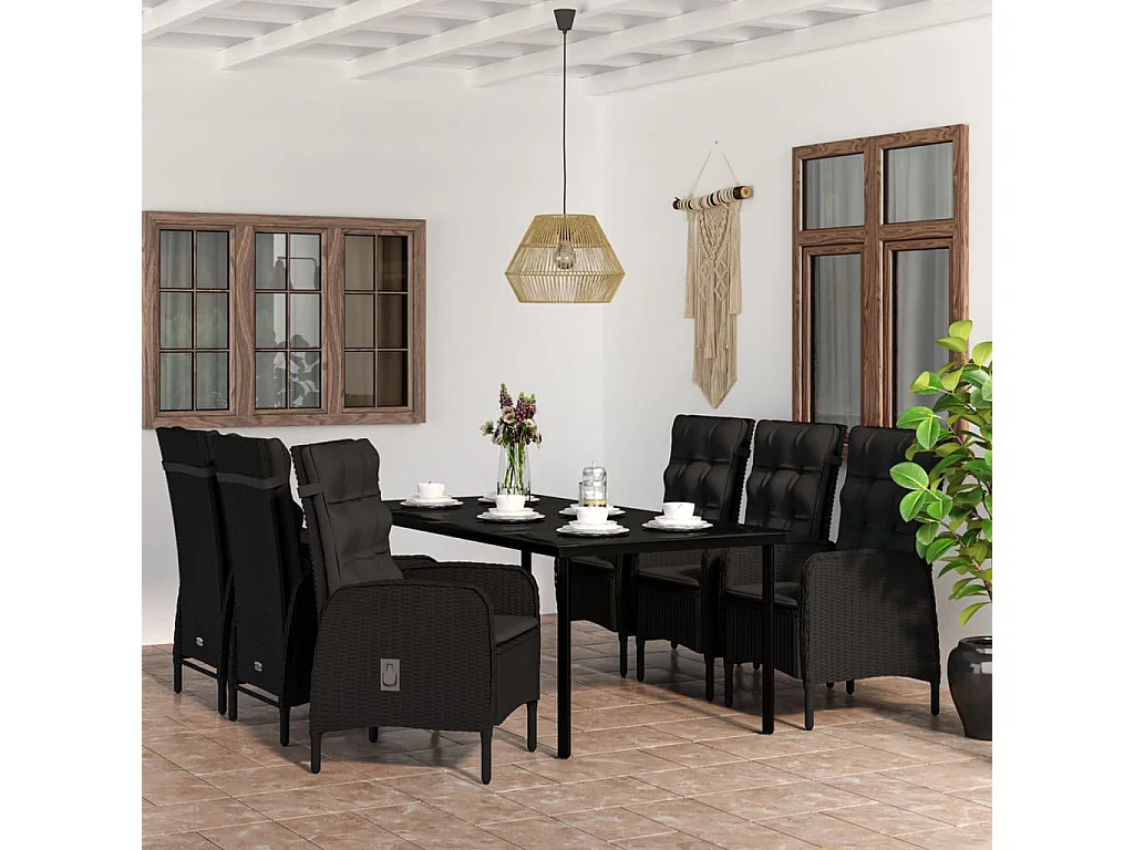 Eliseo  Ensemble à manger de jardin avec coussins 7 pcs Noir