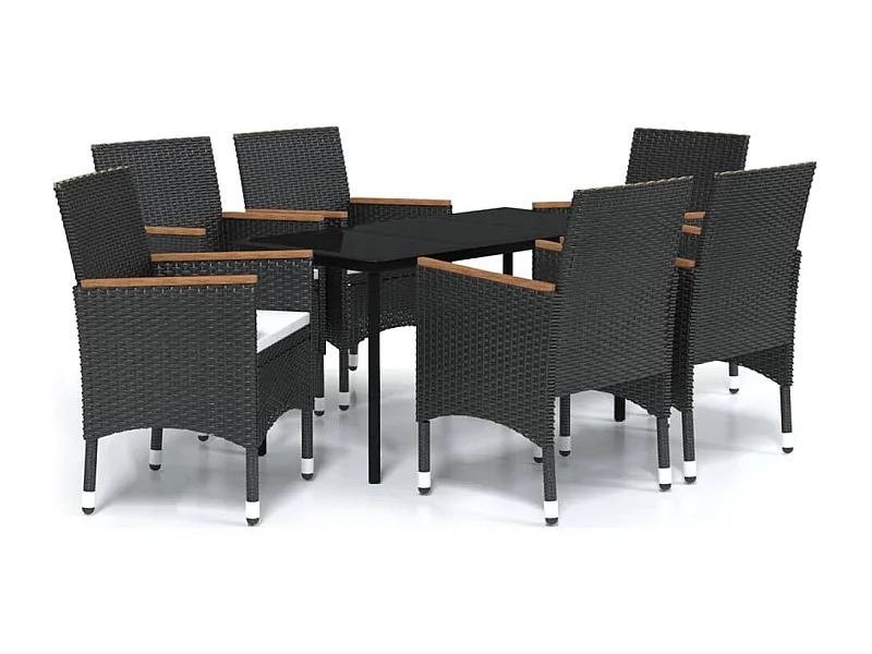 Union  Ensemble à manger de jardin avec coussins 7 pcs Noir