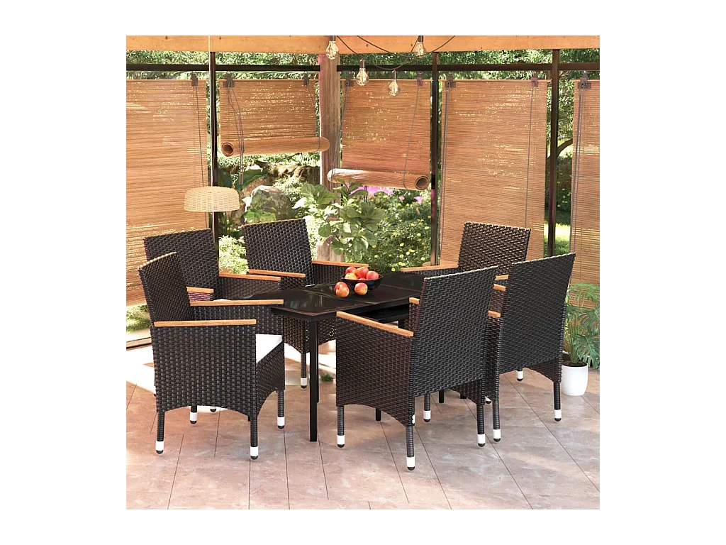 Union  Ensemble à manger de jardin avec coussins 7 pcs Noir