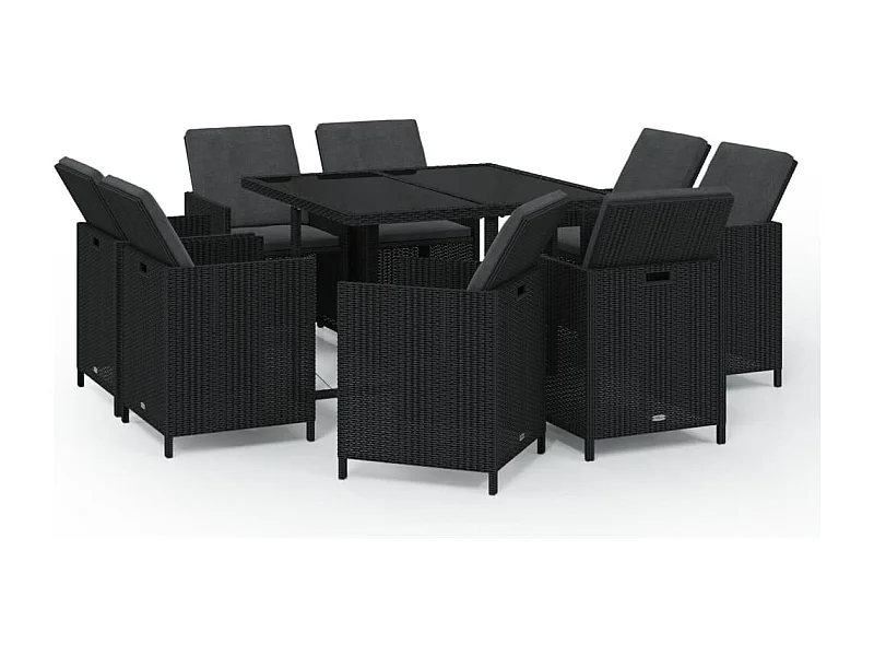 Hugo  9-delige Tuinset met kussens poly rattan zwart