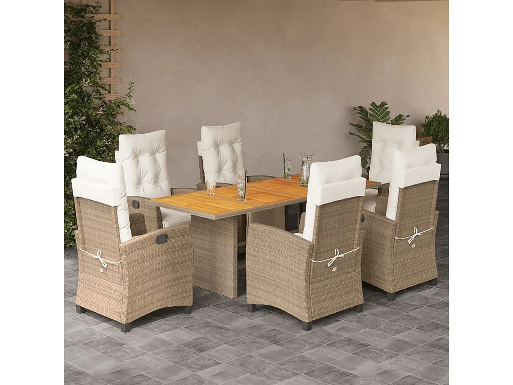 Igmar  7-delige Tuinset met kussens poly rattan gemengd beige