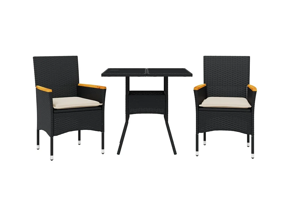 Motta Sant'Anastasia  Ensemble à manger de jardin et coussins 3 pcs noir rotin verre