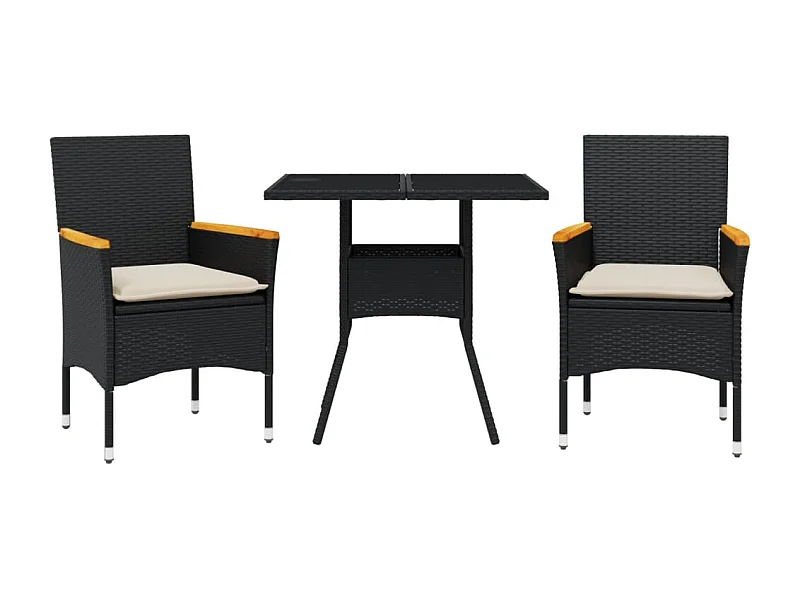 Motta Sant'Anastasia  Ensemble à manger de jardin et coussins 3 pcs noir rotin verre