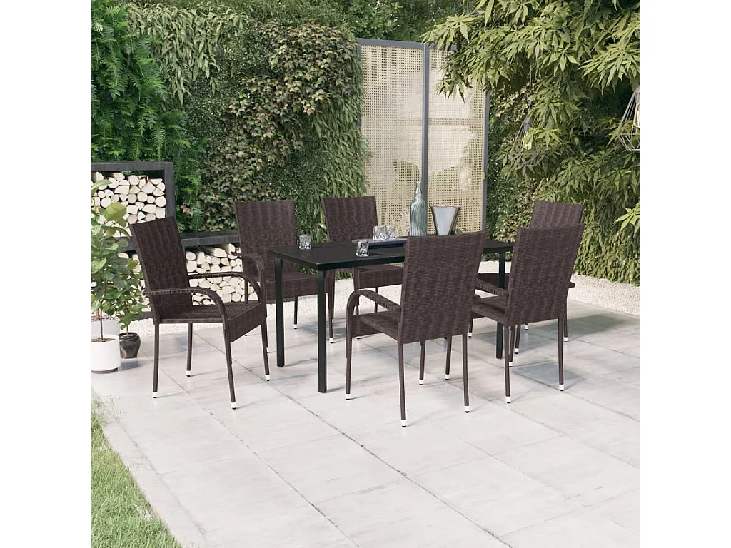 Stoughton  Ensemble à manger de jardin 7 pcs Marron et noir