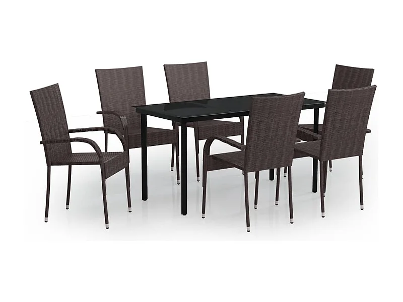 Stoughton  Ensemble à manger de jardin 7 pcs Marron et noir