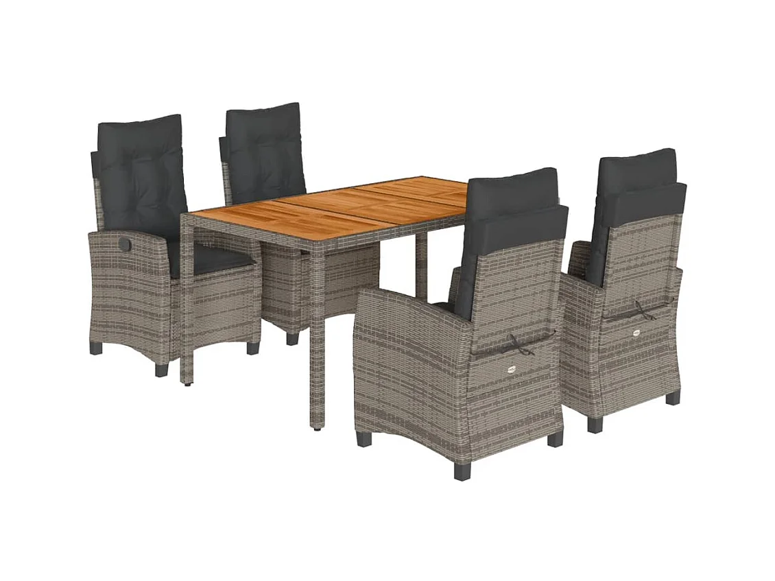 Magnir  Ensemble à manger de jardin 5 pcs coussins gris résine tressée