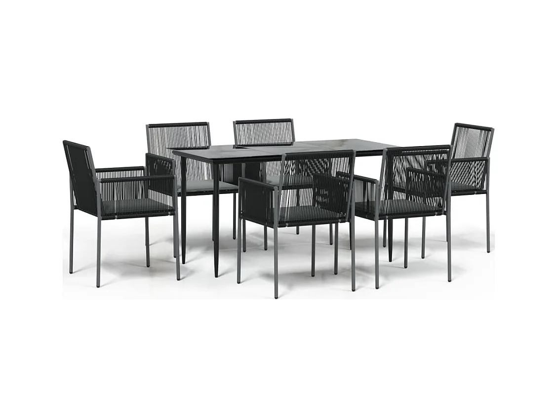 Giovanni Carlo  Ensemble à manger de jardin coussins 7 pcs noir rotin et acier