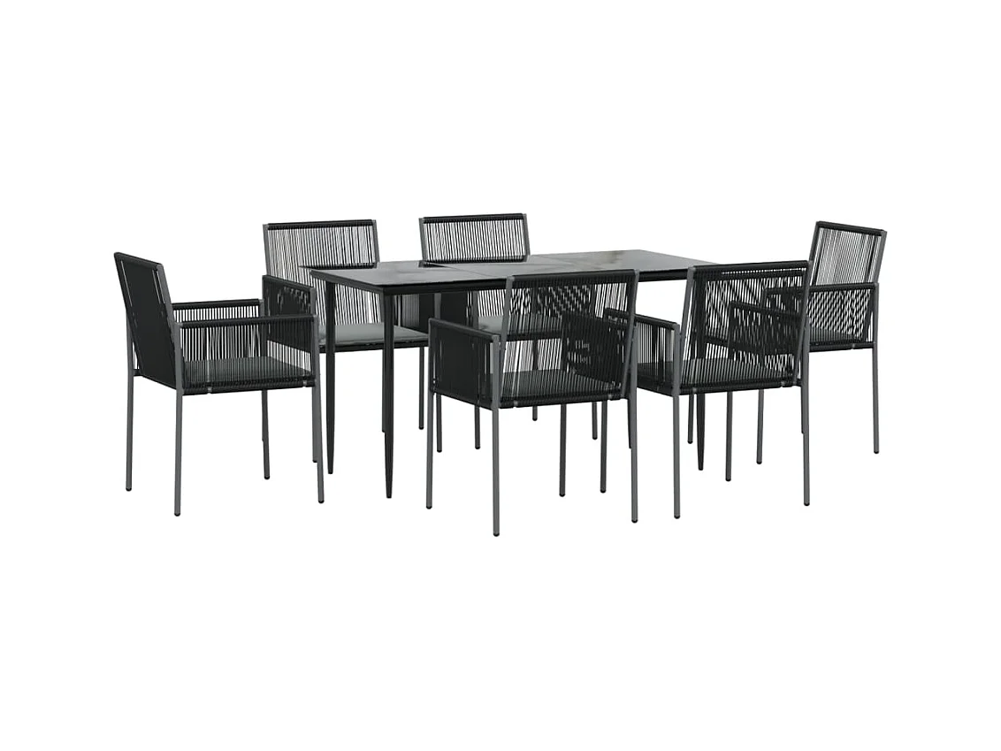 Giovanni Carlo  Ensemble à manger de jardin coussins 7 pcs noir rotin et acier