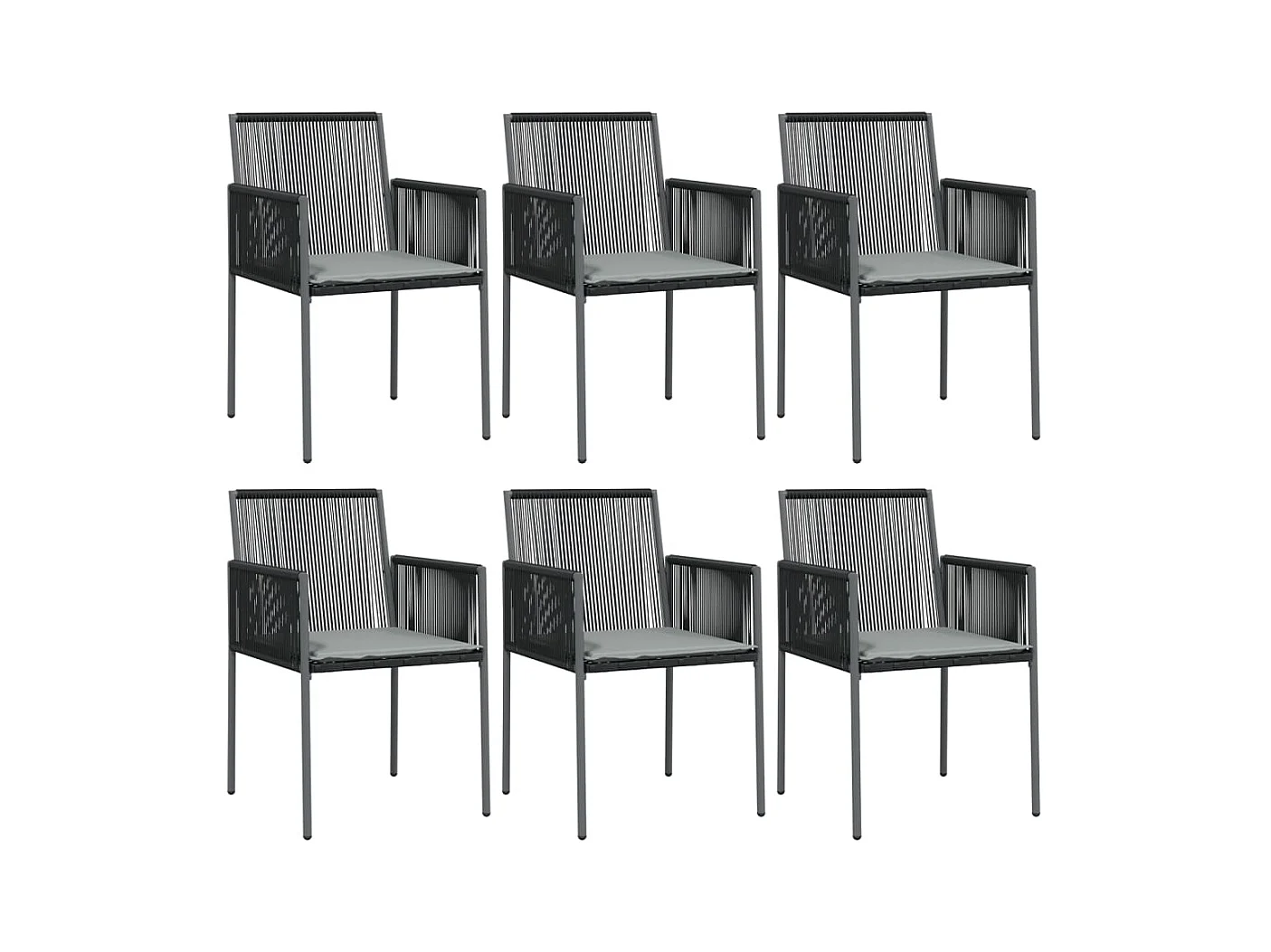 Giovanni Carlo  Ensemble à manger de jardin coussins 7 pcs noir rotin et acier