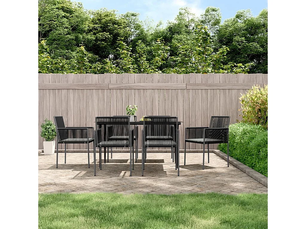 Giovanni Carlo  Ensemble à manger de jardin coussins 7 pcs noir rotin et acier