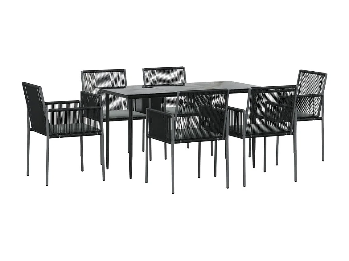 Giovanni Carlo  Ensemble à manger de jardin coussins 7 pcs noir rotin et acier