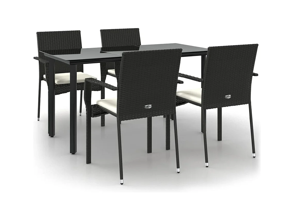 Karl Mason  Ensemble à manger de jardin coussins 5pcs Noir Résine tressée