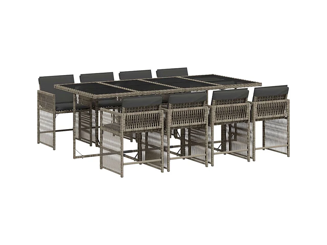 Jeffersontown  Set comedor jardín 9 pzas y cojines ratán sintético gris