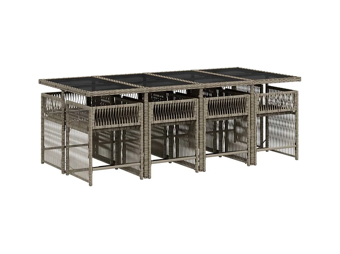 Jeffersontown  Set comedor jardín 9 pzas y cojines ratán sintético gris