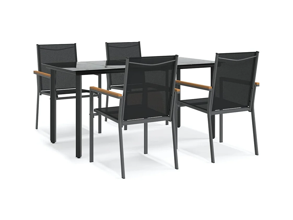 Ivanna  Ensemble à manger de jardin 5 pcs noir textilène et acier